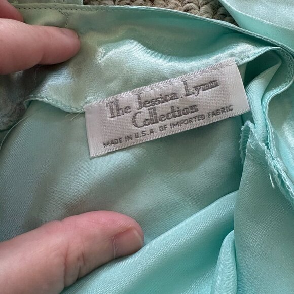 Vintage Jessica Lynn Seafoam Green Slip Dress S | Lace Appliqué | Cottagecore - Picture 5 of 15